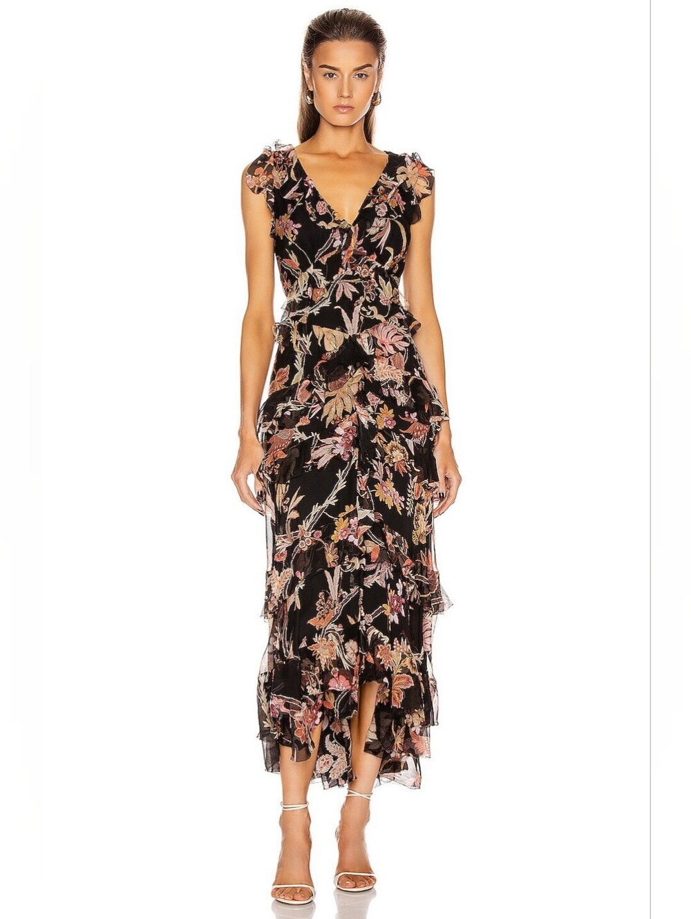 Zimmermann Wavelength Frilled Floral Print Silk Georgette Midi Dress Sz 3 Large
